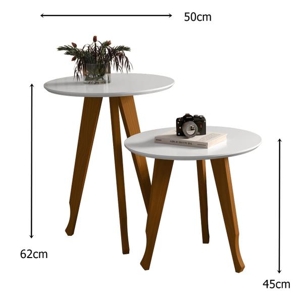 Imagem de Mesa Lateral e Apoio Redonda Pés Madeira cor Branco - Comprar moveis para sua casa