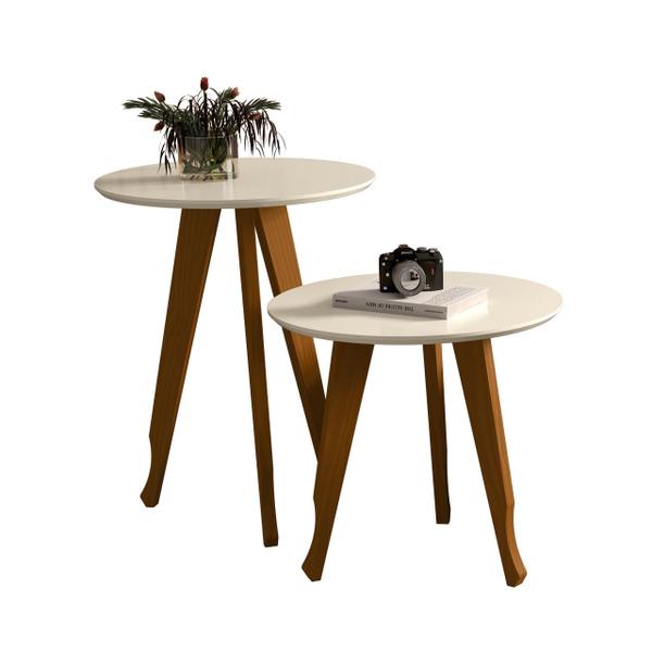 Imagem de Mesa Lateral e Apoio Redonda Plus Pés Madeira cor Off white - Comprar moveis para sua casa