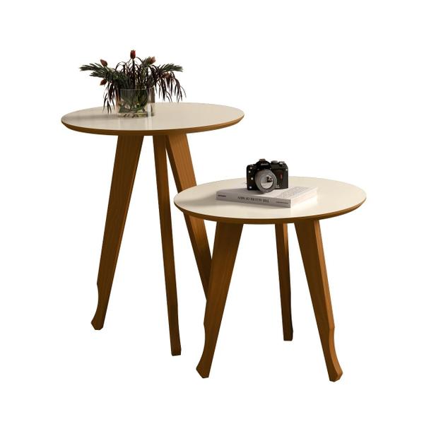 Imagem de Mesa Lateral e Apoio Redonda Plus Pés Madeira cor Off White / Freijo - Comprar moveis para sua casa