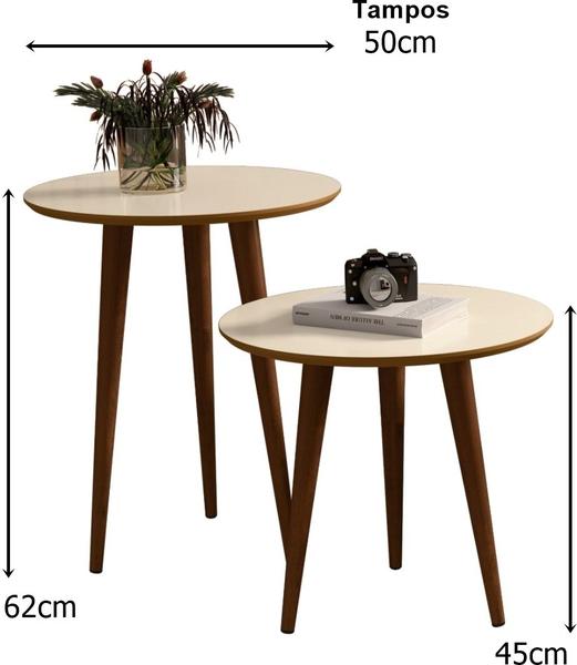 Imagem de Mesa Lateral e Apoio Redonda Plus Pés Palito Off / Freijó - Comprar Moveis para sua Casa