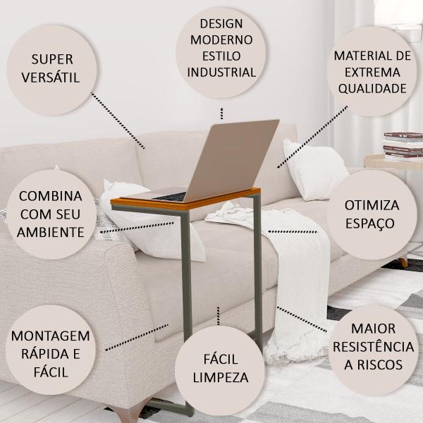 Imagem de Mesa Lateral Encaixe Sofá Café Comida Notebook Estilo Industrial