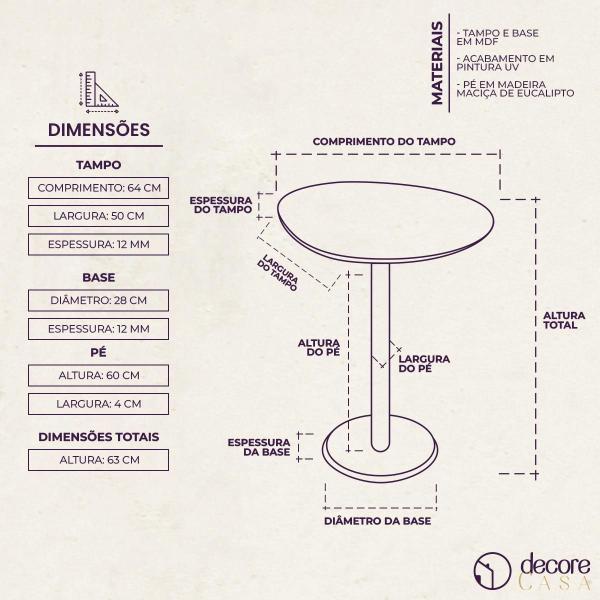 Imagem de Mesa Lateral Heming Design Orgânico para Quarto 50x64cm - Mel