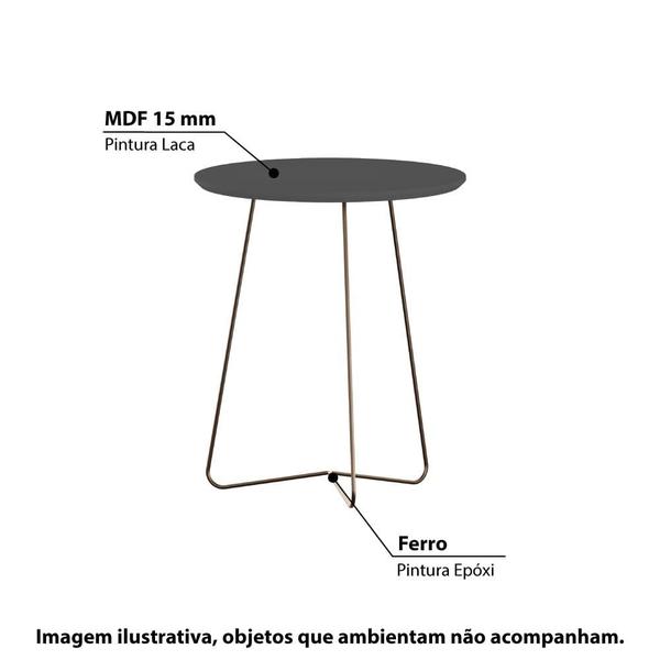 Imagem de Mesa Lateral Industrial Gávea com 50 cm - Cinza Grafite/Dourado