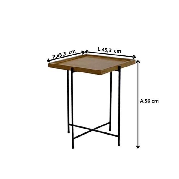 Imagem de Mesa Lateral Milan em Metal e Madeira Maciça - Preto / Avelã