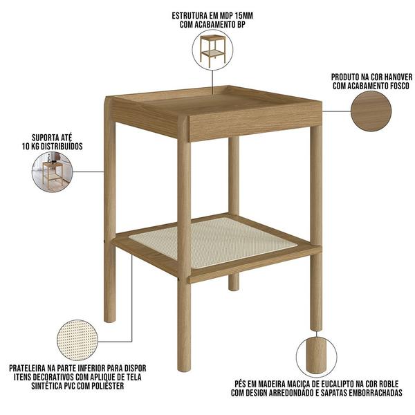 Imagem de Mesa Lateral Para Sala de Estar Pés Madeira Moss A03 Hanover Roble - Lyam Decor