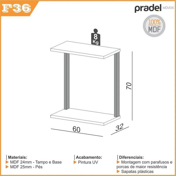 Imagem de Mesa Lateral para Sofá Estilo Industrial Dalla Costa em MDF Freijó/Preto Fosco