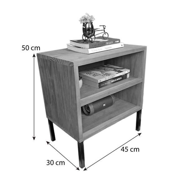 Imagem de Mesa Lateral Prateleira com pé Style de Ferro e Madeira Industrial Natural e Preto