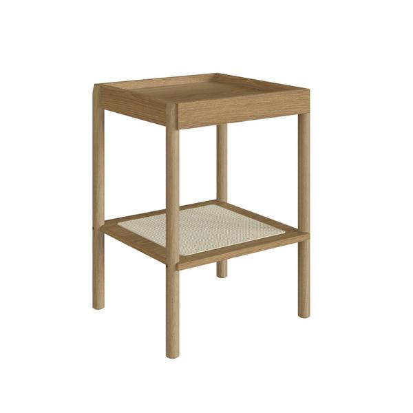 Imagem de Mesa Lateral Quadrada com Prateleira 43cm Palhinha Pé Madeira Oslo