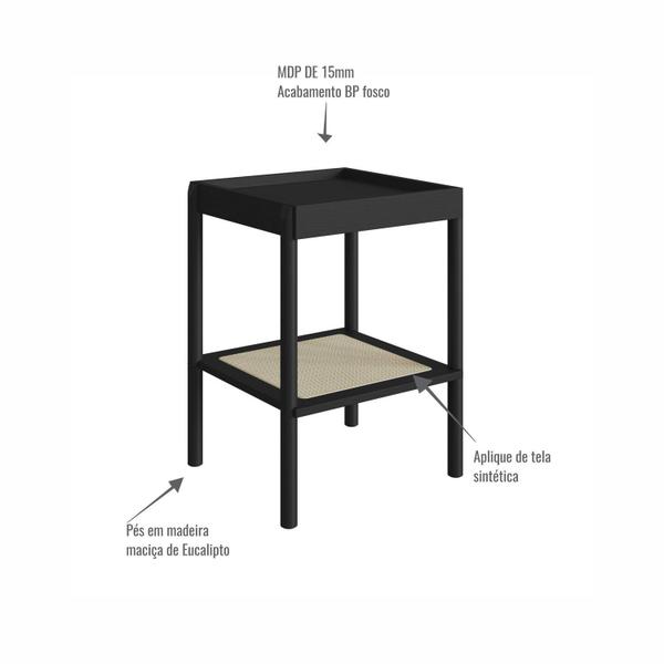 Imagem de Mesa Lateral Quadrada com Prateleira 43cm Palhinha Pé Madeira Oslo