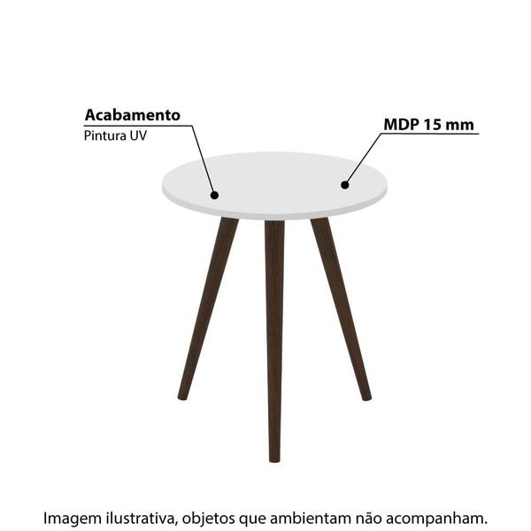 Imagem de Mesa Lateral Redonda com Pés em Madeira Maciça - Branco