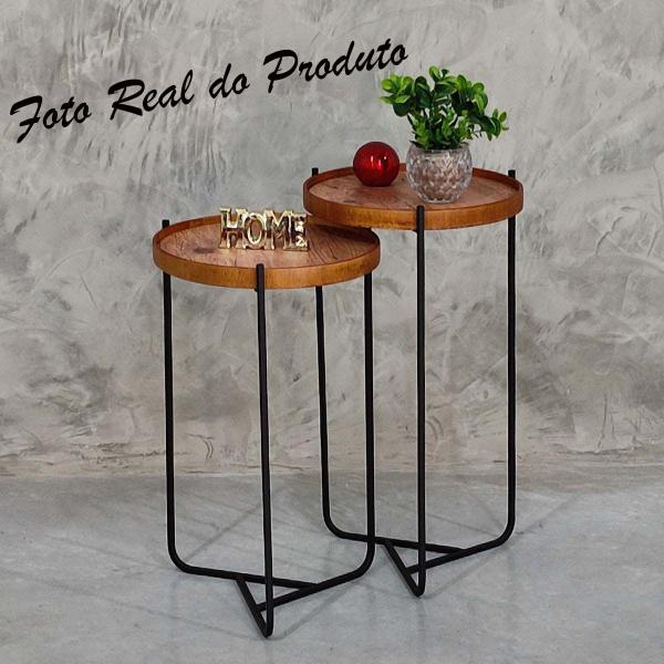 Imagem de Mesa Lateral Sala Estar Apoio Canto Sofá Conjunto Rustico Pequena Redonda Recepção