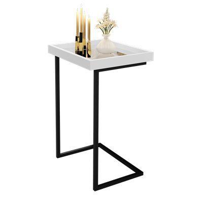 Imagem de Mesa Lateral Sofá com Espelho Decoração Pé de Ferro - Cor Branco - Comprar Moveis em Casa