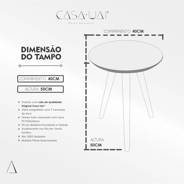 Imagem de Mesa Lateral Tampo com Vidro 50x40cm Pés Palito Casa Uai