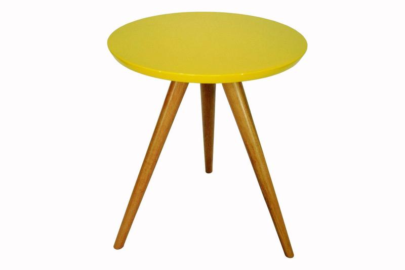 Imagem de Mesa Lateral Tampo Laqueado Para Sala Tampo 40 cm Tripé Pés Palito