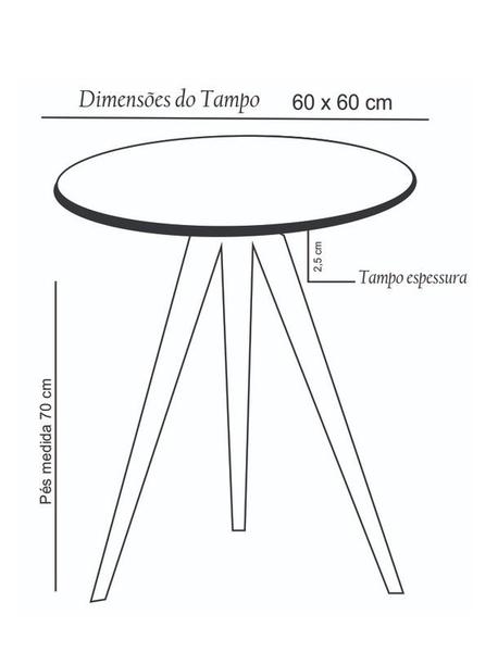 Imagem de Mesa Lateral Tampo Laqueado Para Sala Tampo 60 cm Tripé Pés Palito