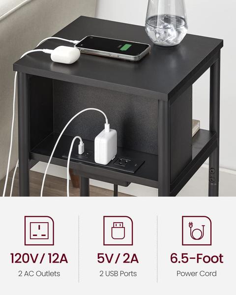 Imagem de Mesa lateral VASAGLE com estação de carregamento de 3 níveis 22,8" H