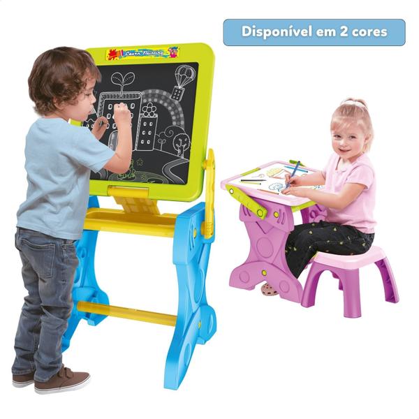 Imagem de Mesa Lousa Mágica de Desenho Infantil 2 em 1 Educativa Com Banquinho