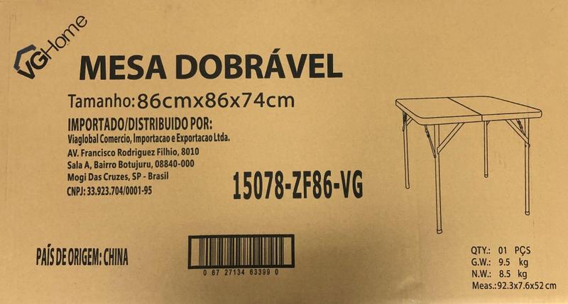 Imagem de Mesa Maleta Dobrável Quadrada 86X86X0,74Cm Cor Branca