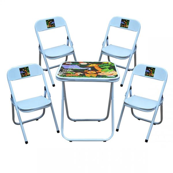 Imagem de Mesa Mesinha Infantil Com 4 Cadeiras Em Aço Dobrável Conjunto Criança Atividades Didáticas - Someway