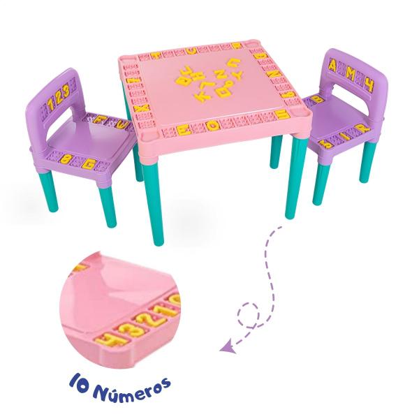 Imagem de Mesa Mesinha Infantil Criança 2 Cadeiras Alfabeto Educativa