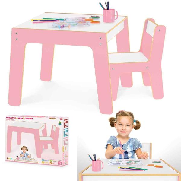 Imagem de Mesa Mesinha Infantil De Madeira Com 1 Cadeira Cadeirinha Junges Várias Cores Crianças Até 40Kg