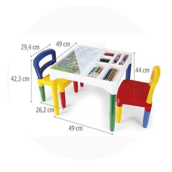 Imagem de Mesa Mesinha Infantil Didática Divisórias Com 2 Cadeiras 25kg