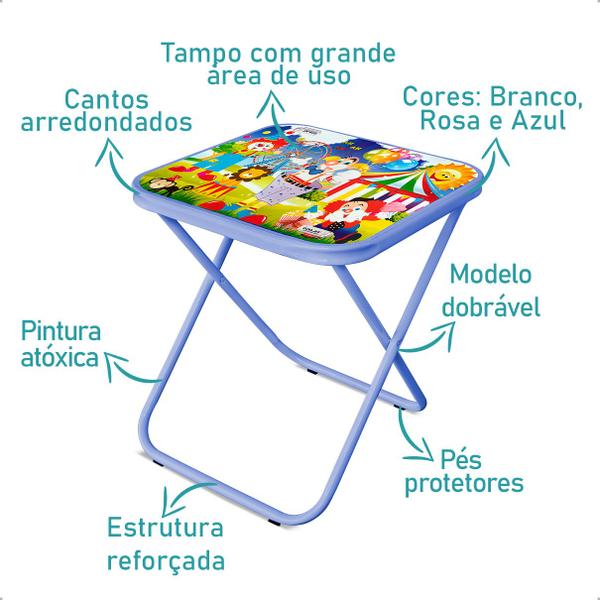 Imagem de Mesa Mesinha Infantil para Crianças Desenhar Estudar Lanchar Dobrável em Aço