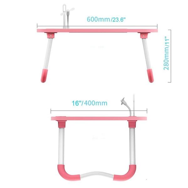 Imagem de Mesa mesinha para notebook ventilador luz de led usb pe dobravel para cama sofa home office rosa