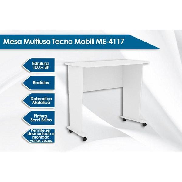 Imagem de Mesa Multiuso Juvenil Dobrável ME4117 c/ Rodízios Rústico - Tecno Mobili