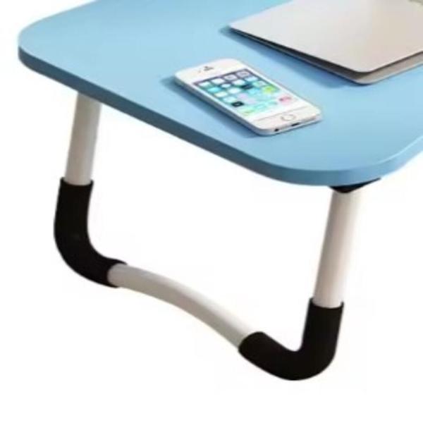 Imagem de Mesa notebook azul dobrável com suporte e porta copo multiuso