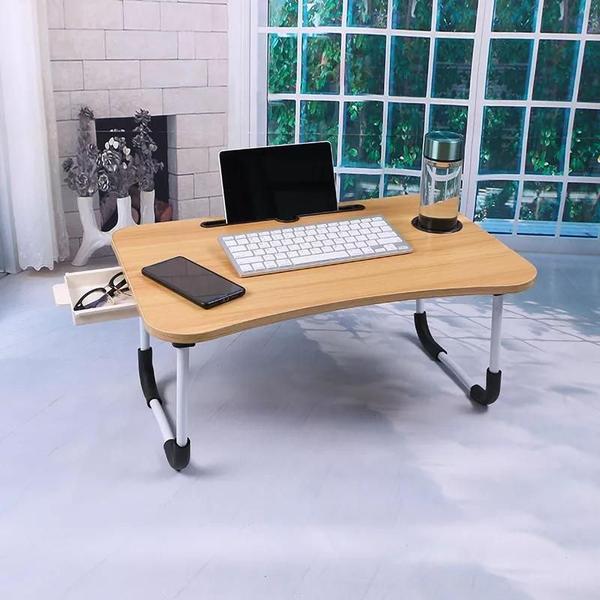 Imagem de Mesa Notebook Dobrável E Portátil Para Cama Sofá Cor Madeira