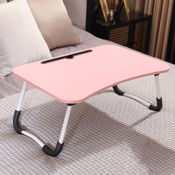 Imagem de Mesa notebook dobravel home office bandeja sofa cama multiuso suporte porta copo rosa