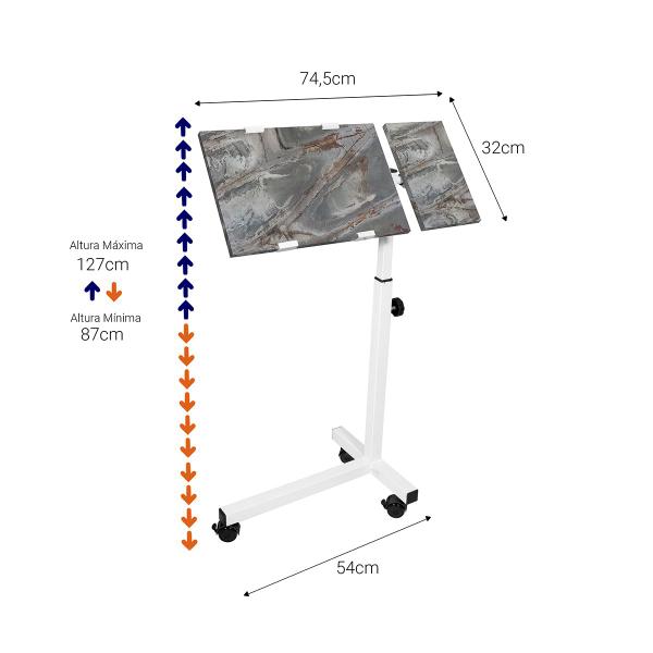 Imagem de Mesa Notebook Lateral de Cama Sofá e Poltrona Com Regulagem MDF Mármores - Wp