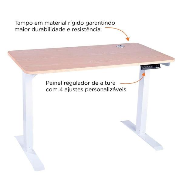 Imagem de Mesa Office KABUM! TECH DT900, Branca E Madeira, Regulagem De Altura Automática , Memorização 4 Usuários, Anti Esmagamento - KTDT900BRMN