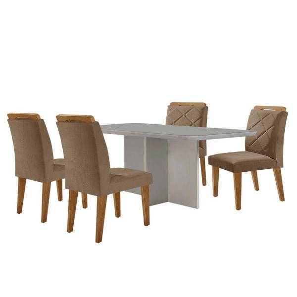 Imagem de Mesa Olímpia 120cm Com 4 Cadeiras Melissa Moderna Mobilia Veludo Capuccino Off White Imbuia