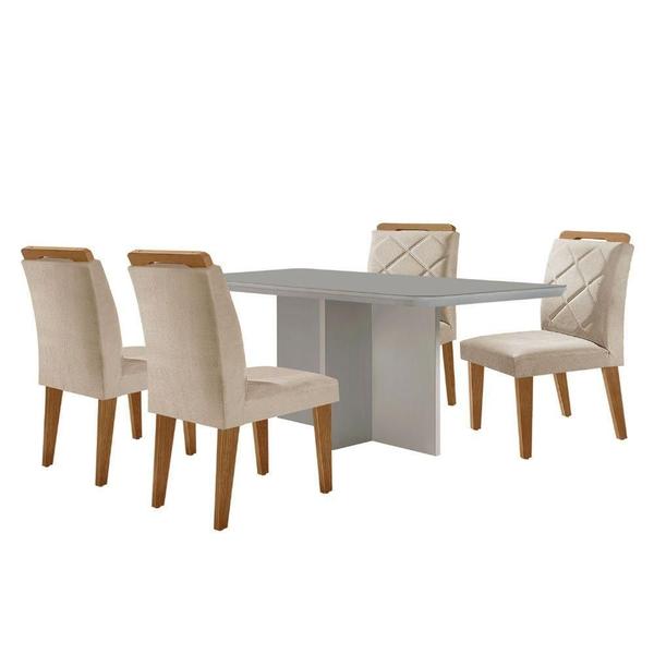 Imagem de Mesa Olímpia 120cm Com 4 Cadeiras Melissa Moderna Mobilia Veludo Creme Off White Imbuia