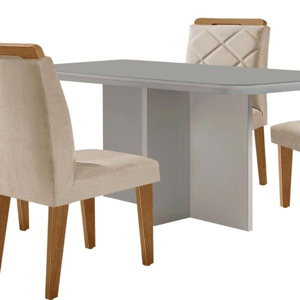 Imagem de Mesa Olímpia 120cm Com 4 Cadeiras Melissa Moderna Mobilia Veludo Creme Off White Imbuia