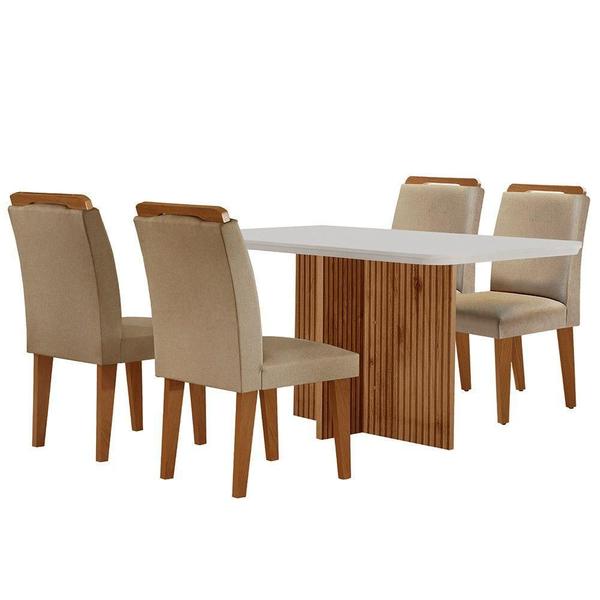 Imagem de Mesa Olímpia 120cm Mdf Canto Copo Com 4 Cadeiras Athenas