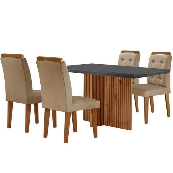 Imagem de Mesa Olímpia 120cm Mdf Vidro Canto Reto Com 4 Cadeiras