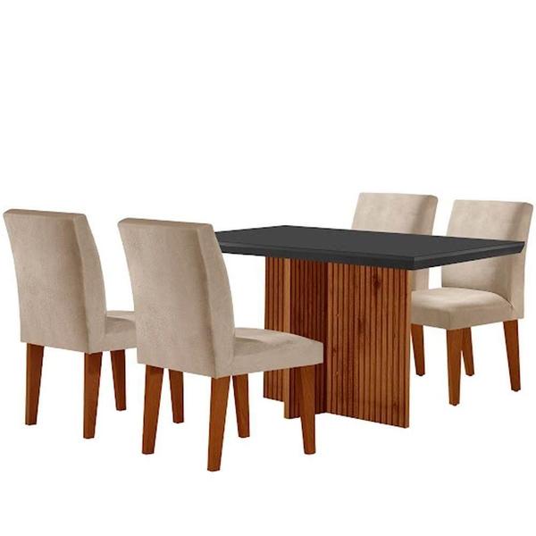 Imagem de Mesa Olimpia 120mm Mdf Vidro Canto Reto Com 4 Cadeiras