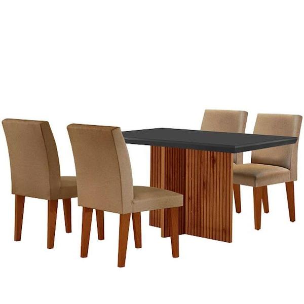 Imagem de Mesa Olimpia 120mm Mdf Vidro Canto Reto Com 4 Cadeiras