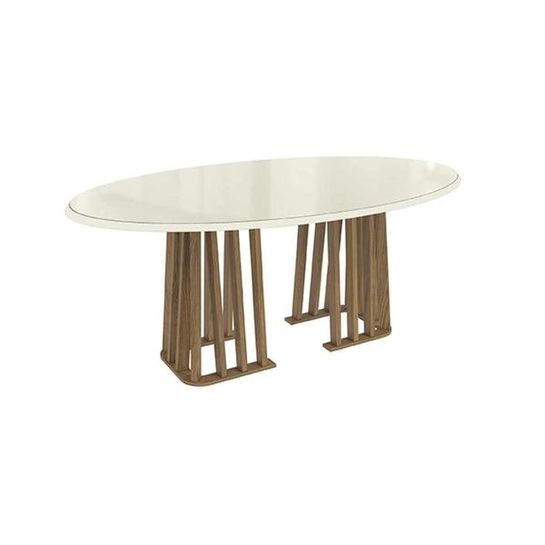 Imagem de Mesa p/ Cozinha Alteia c/ Tampo Madeirado c/ Vidro 180x105cm Nogueira/Off White - Kappesberg