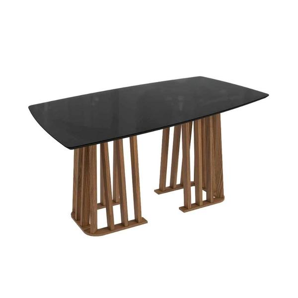 Imagem de Mesa p/ Cozinha Alteia c/ Tampo Madeirado c/ Vidro 90x170cm Nogueira/Preto fosco/Vidro preto - Kappesberg