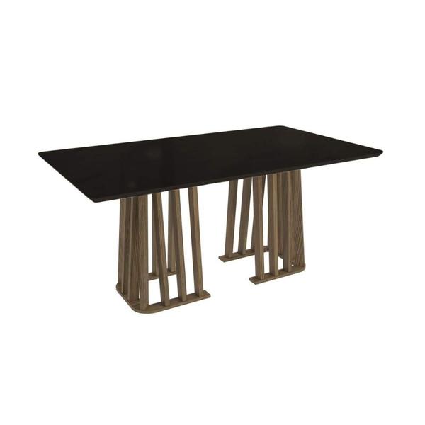 Imagem de Mesa p/ Cozinha Alteia Madeira Maciça c/ Tampo Madeirado c/ Vidro 90x180cm Nogueira/Preto fosco/Vidro preto - Kappesberg