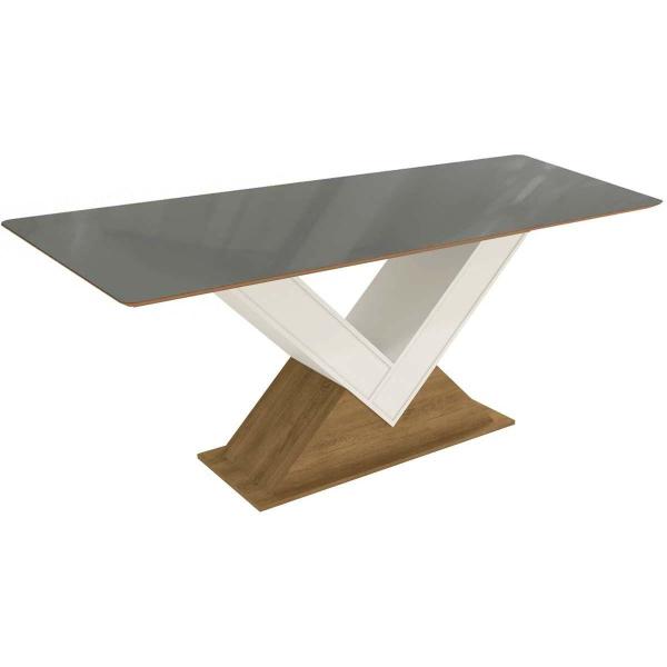 Imagem de Mesa p/ Cozinha Amora c/ Tampo Madeirado c/ Vidro 160x90cm Freijó/Bronze - Kappesberg