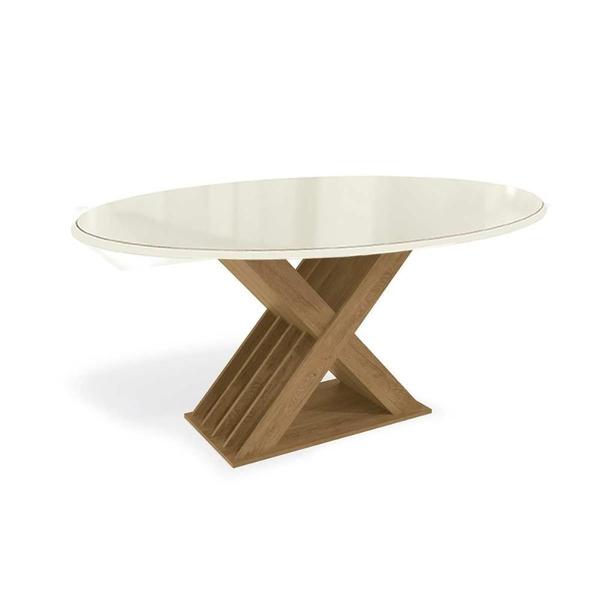 Imagem de Mesa p/ Cozinha Graviola c/ Tampo Madeirado c/ Vidro 180x105cm Freijó/Off White - Kappesberg