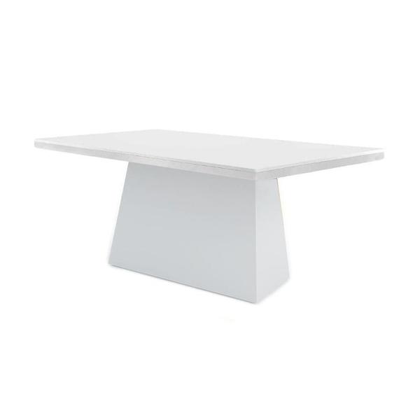 Imagem de Mesa p/ Cozinha Luna c/ Tampo 180x90cm Flex Madeirado Vidro Canto Curvo - Imbuia/Ripado 3D/Off White - Rufato