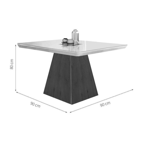 Imagem de Mesa p/ Cozinha Luna c/ Tampo 90x90cm Flex Madeirado Vidro Canto Curvo - Imbuia/Ripado 3D/Off White - Rufato