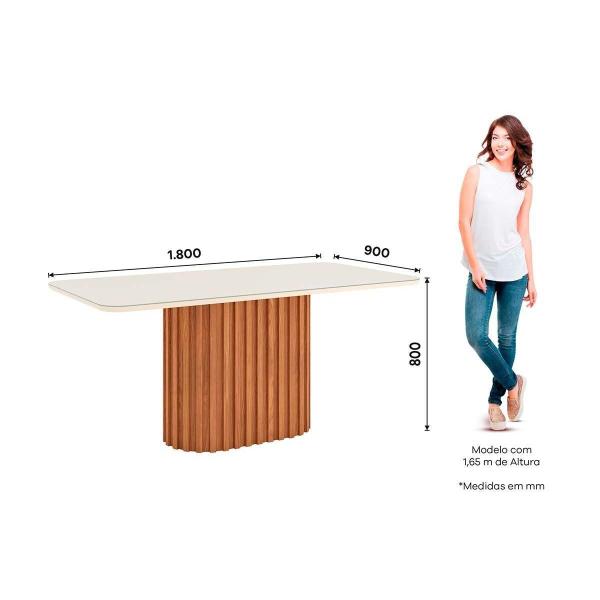 Imagem de Mesa p/ Cozinha Solana SC84 c/ Tampo Madeirado c/ Vidro Curvo 180x90cm Nature/Off White - Henn