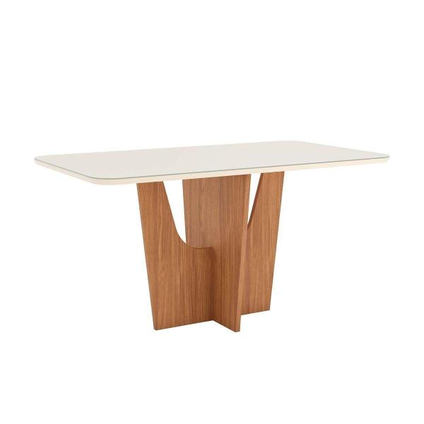 Imagem de Mesa p/ Cozinha Vértice SC88 c/ Tampo Madeirado c/ Vidro Curvo 180x90cm Nature/Off White - Henn